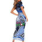 Merry Christmas AFL Kangaroos Family Matching Short Sleeve Bodycon Dress and Hawaiian Shirt Aboriginal Santa Football Mascot