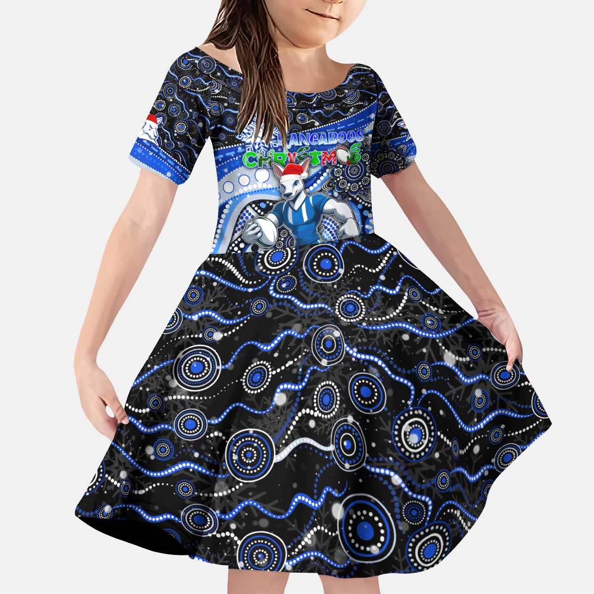 Merry Christmas AFL Kangaroos Kid Short Sleeve Dress Aboriginal Santa Football Mascot