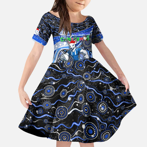 Merry Christmas AFL Kangaroos Kid Short Sleeve Dress Aboriginal Santa Football Mascot