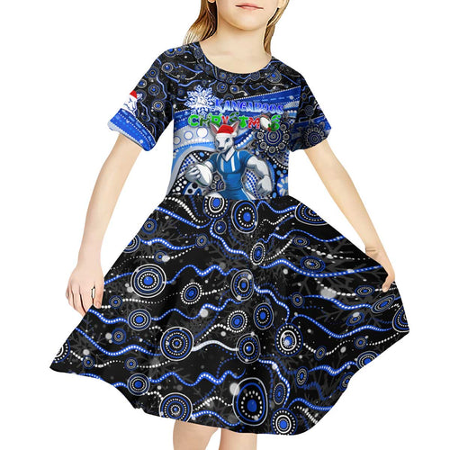 Merry Christmas AFL Kangaroos Kid Short Sleeve Dress Aboriginal Santa Football Mascot
