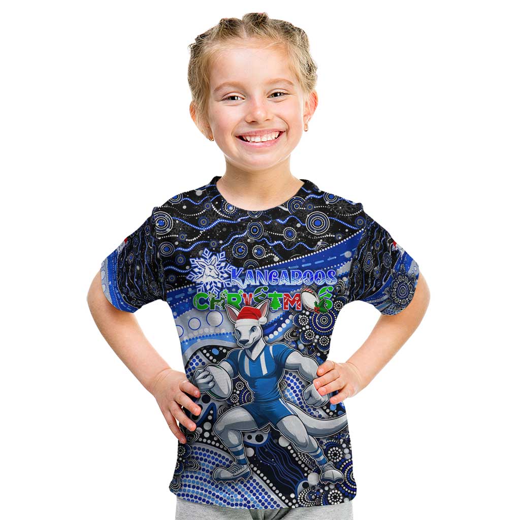 Merry Christmas AFL Kangaroos Kid T Shirt Aboriginal Santa Football Mascot