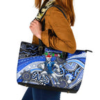 Merry Christmas AFL Kangaroos Leather Tote Bag Aboriginal Santa Football Mascot