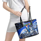 Merry Christmas AFL Kangaroos Leather Tote Bag Aboriginal Santa Football Mascot