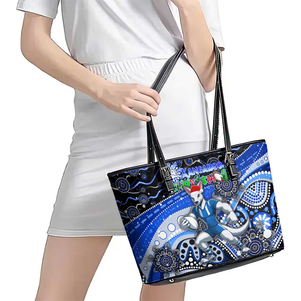Merry Christmas AFL Kangaroos Leather Tote Bag Aboriginal Santa Football Mascot