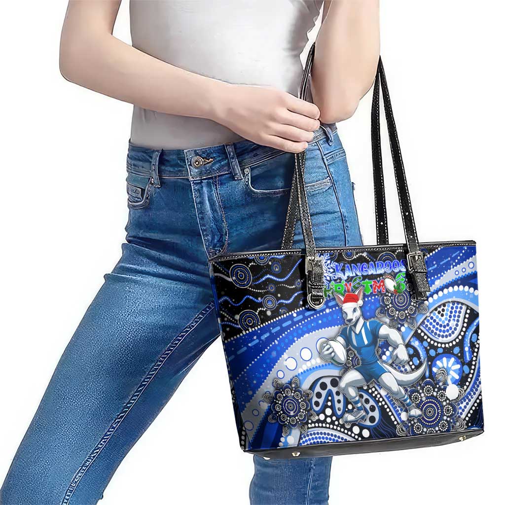 Merry Christmas AFL Kangaroos Leather Tote Bag Aboriginal Santa Football Mascot