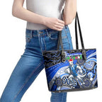 Merry Christmas AFL Kangaroos Leather Tote Bag Aboriginal Santa Football Mascot