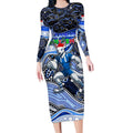 Merry Christmas AFL Kangaroos Long Sleeve Bodycon Dress Aboriginal Santa Football Mascot