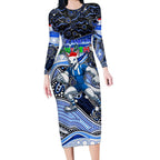 Merry Christmas AFL Kangaroos Long Sleeve Bodycon Dress Aboriginal Santa Football Mascot