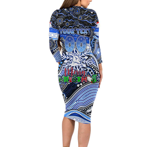 Merry Christmas AFL Kangaroos Long Sleeve Bodycon Dress Aboriginal Santa Football Mascot