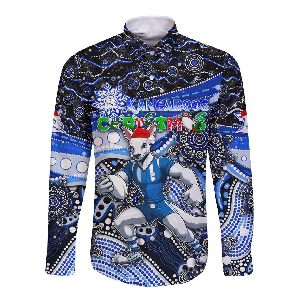Merry Christmas AFL Kangaroos Long Sleeve Button Shirt Aboriginal Santa Football Mascot