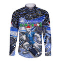 Merry Christmas AFL Kangaroos Long Sleeve Button Shirt Aboriginal Santa Football Mascot