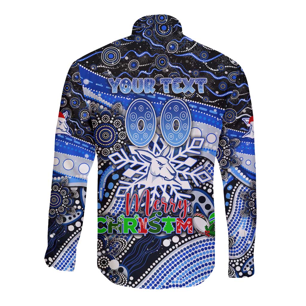 Merry Christmas AFL Kangaroos Long Sleeve Button Shirt Aboriginal Santa Football Mascot