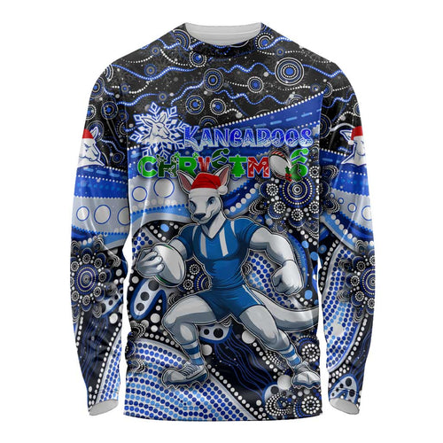 Merry Christmas AFL Kangaroos Long Sleeve Shirt Aboriginal Santa Football Mascot