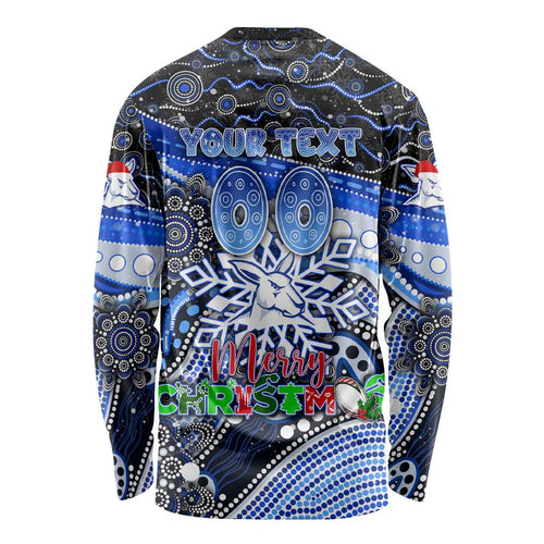 Merry Christmas AFL Kangaroos Long Sleeve Shirt Aboriginal Santa Football Mascot