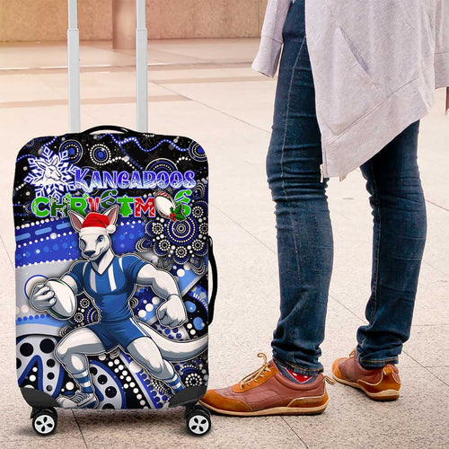 Merry Christmas AFL Kangaroos Luggage Cover Aboriginal Santa Football Mascot
