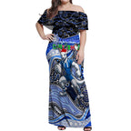 Merry Christmas AFL Kangaroos Off Shoulder Maxi Dress Aboriginal Santa Football Mascot