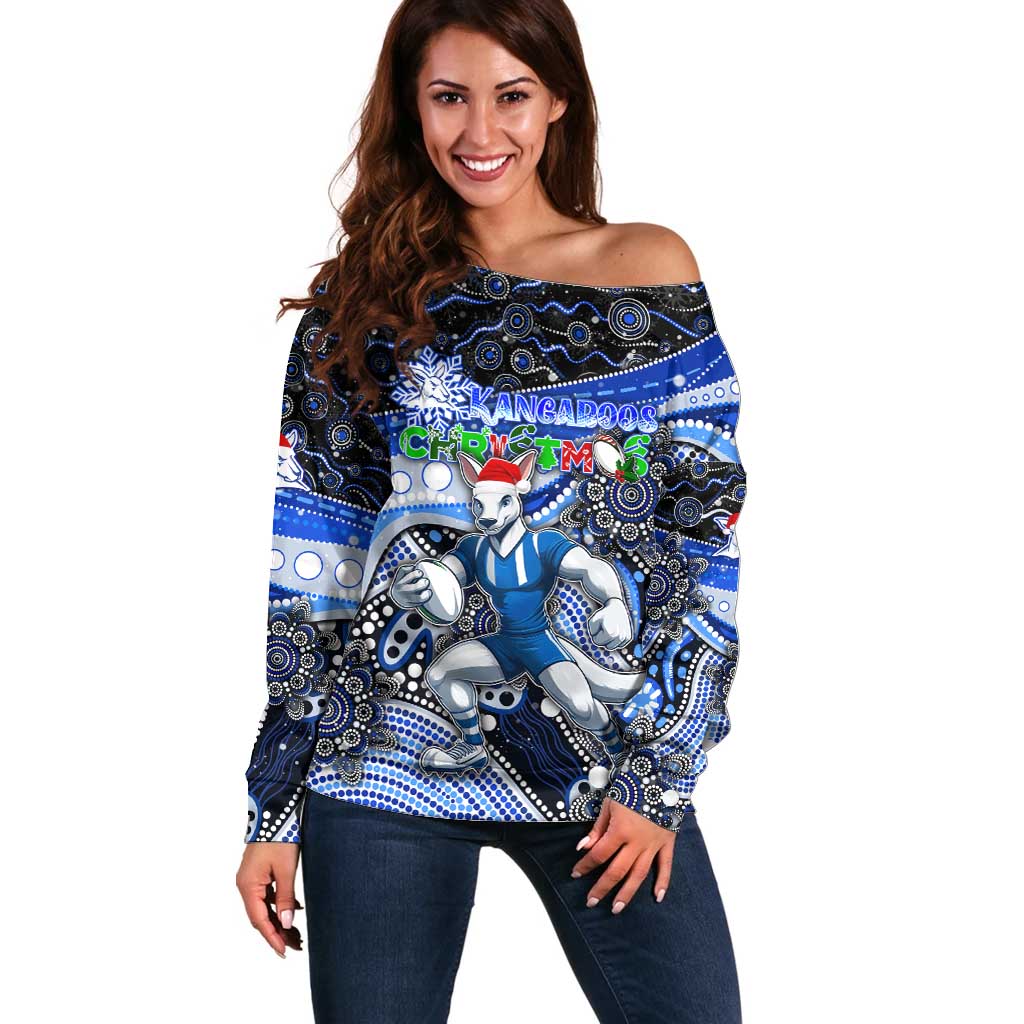Merry Christmas AFL Kangaroos Off Shoulder Sweater Aboriginal Santa Football Mascot