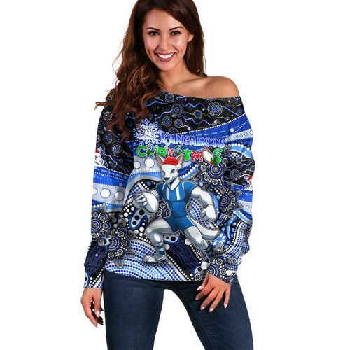 Merry Christmas AFL Kangaroos Off Shoulder Sweater Aboriginal Santa Football Mascot