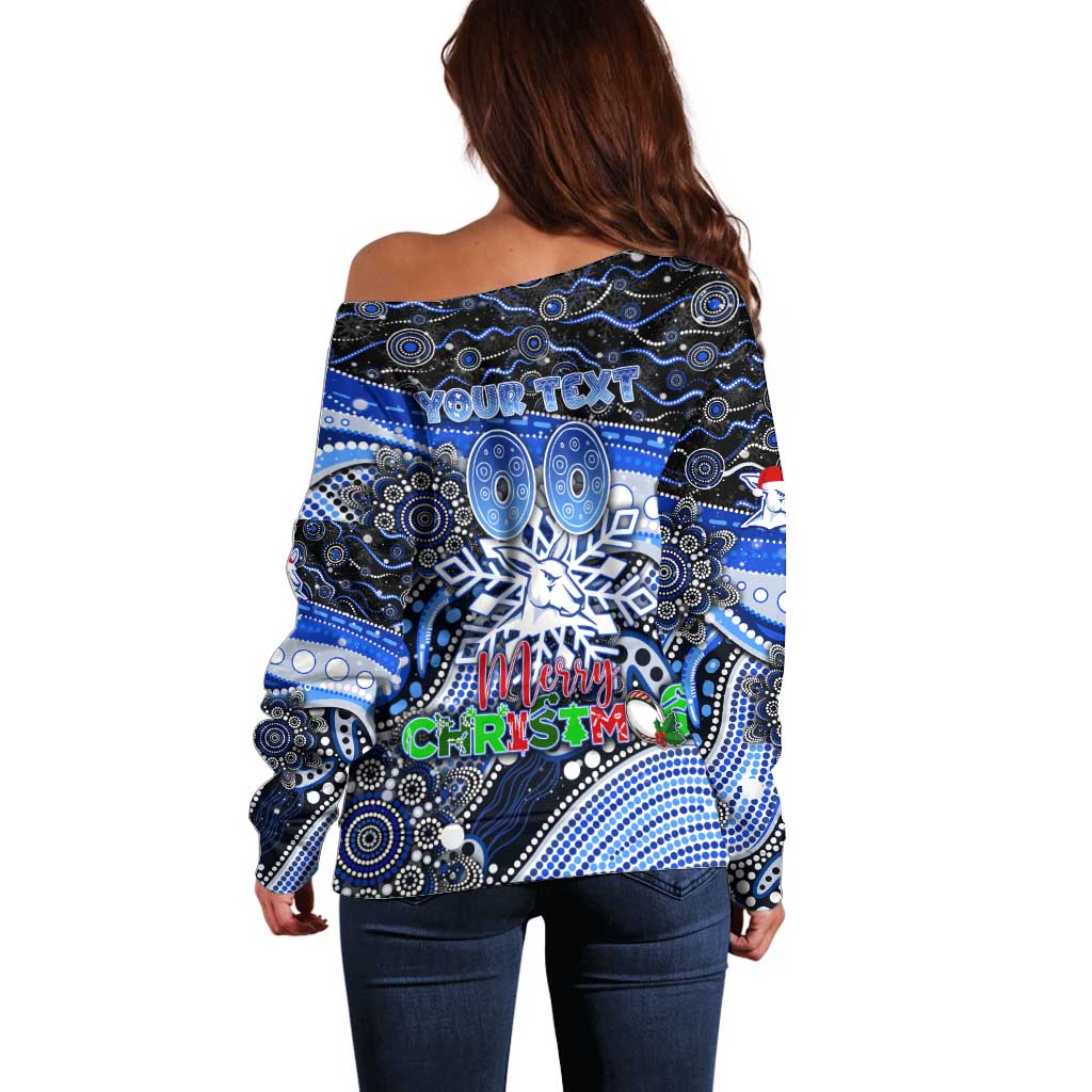 Merry Christmas AFL Kangaroos Off Shoulder Sweater Aboriginal Santa Football Mascot