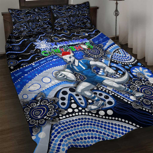 Merry Christmas AFL Kangaroos Quilt Bed Set Aboriginal Santa Football Mascot