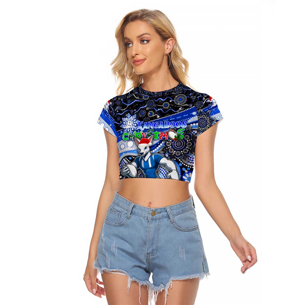 Merry Christmas AFL Kangaroos Raglan Cropped T Shirt Aboriginal Santa Football Mascot