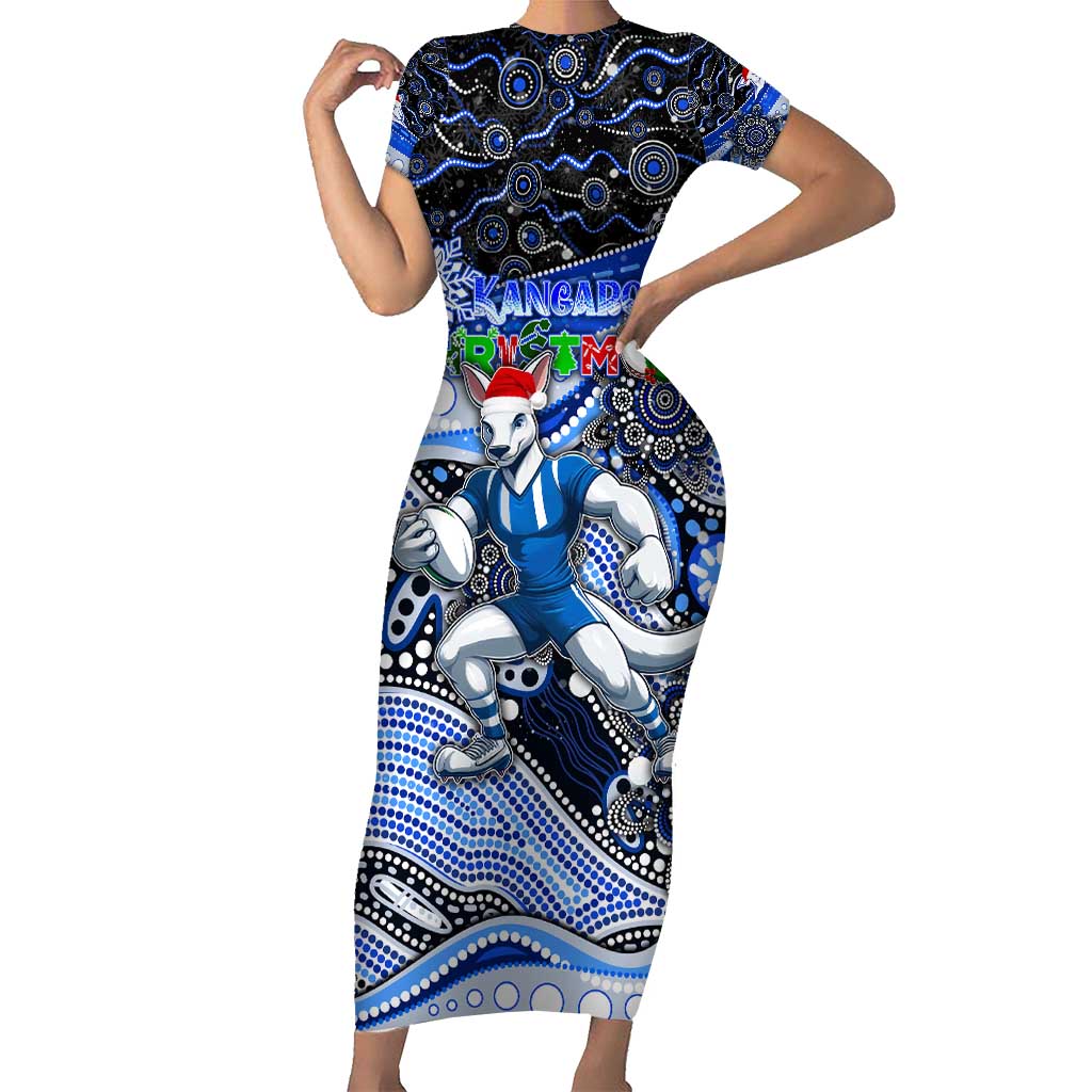 Merry Christmas AFL Kangaroos Short Sleeve Bodycon Dress Aboriginal Santa Football Mascot