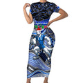 Merry Christmas AFL Kangaroos Short Sleeve Bodycon Dress Aboriginal Santa Football Mascot