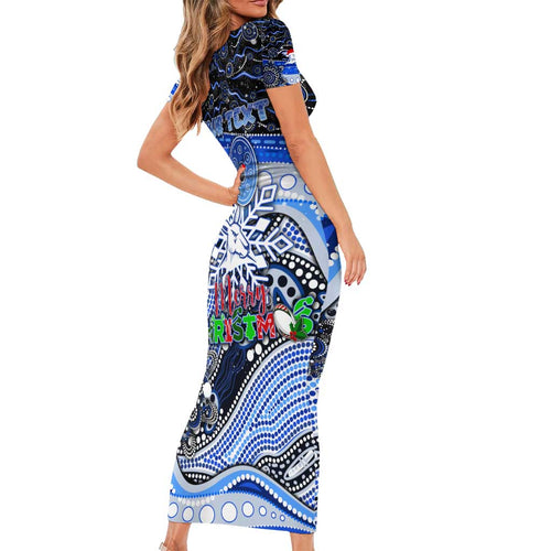 Merry Christmas AFL Kangaroos Short Sleeve Bodycon Dress Aboriginal Santa Football Mascot