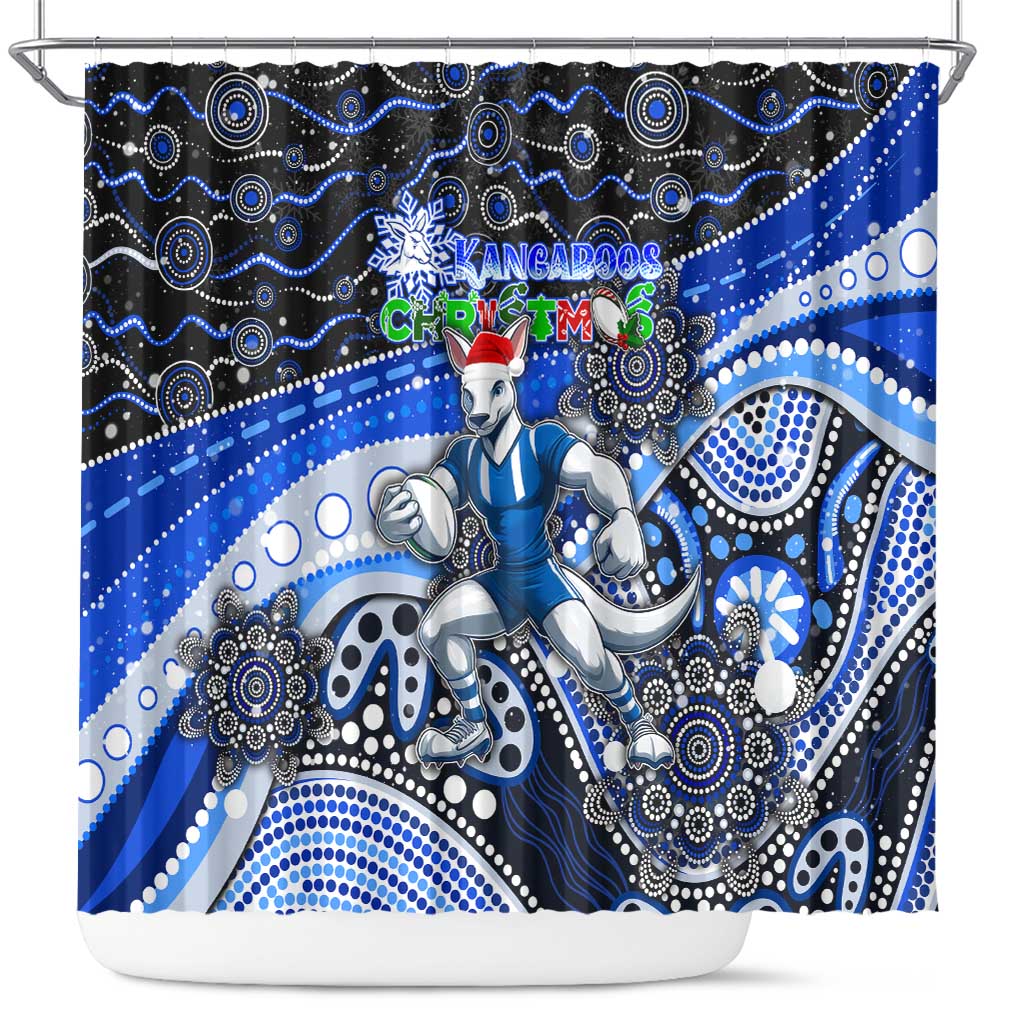 Merry Christmas AFL Kangaroos Shower Curtain Aboriginal Santa Football Mascot