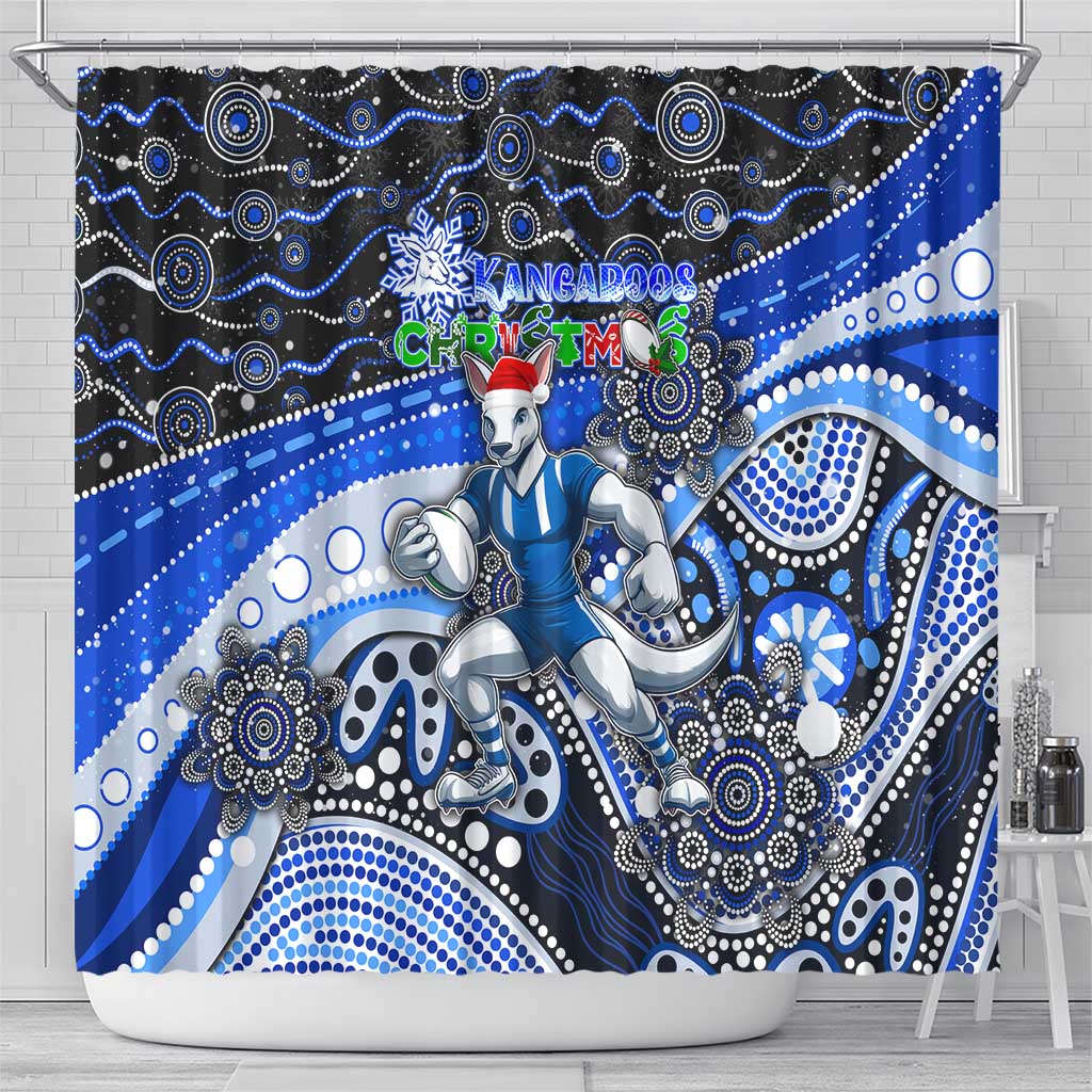 Merry Christmas AFL Kangaroos Shower Curtain Aboriginal Santa Football Mascot