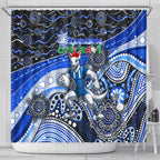 Merry Christmas AFL Kangaroos Shower Curtain Aboriginal Santa Football Mascot