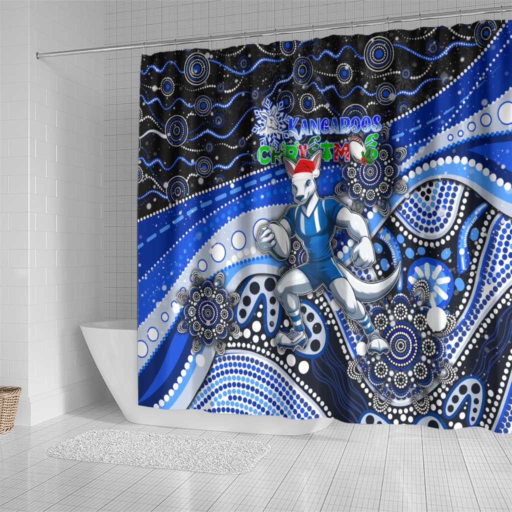 Merry Christmas AFL Kangaroos Shower Curtain Aboriginal Santa Football Mascot