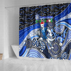 Merry Christmas AFL Kangaroos Shower Curtain Aboriginal Santa Football Mascot