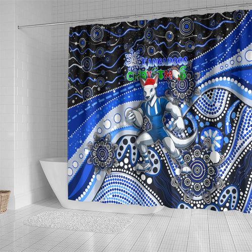 Merry Christmas AFL Kangaroos Shower Curtain Aboriginal Santa Football Mascot