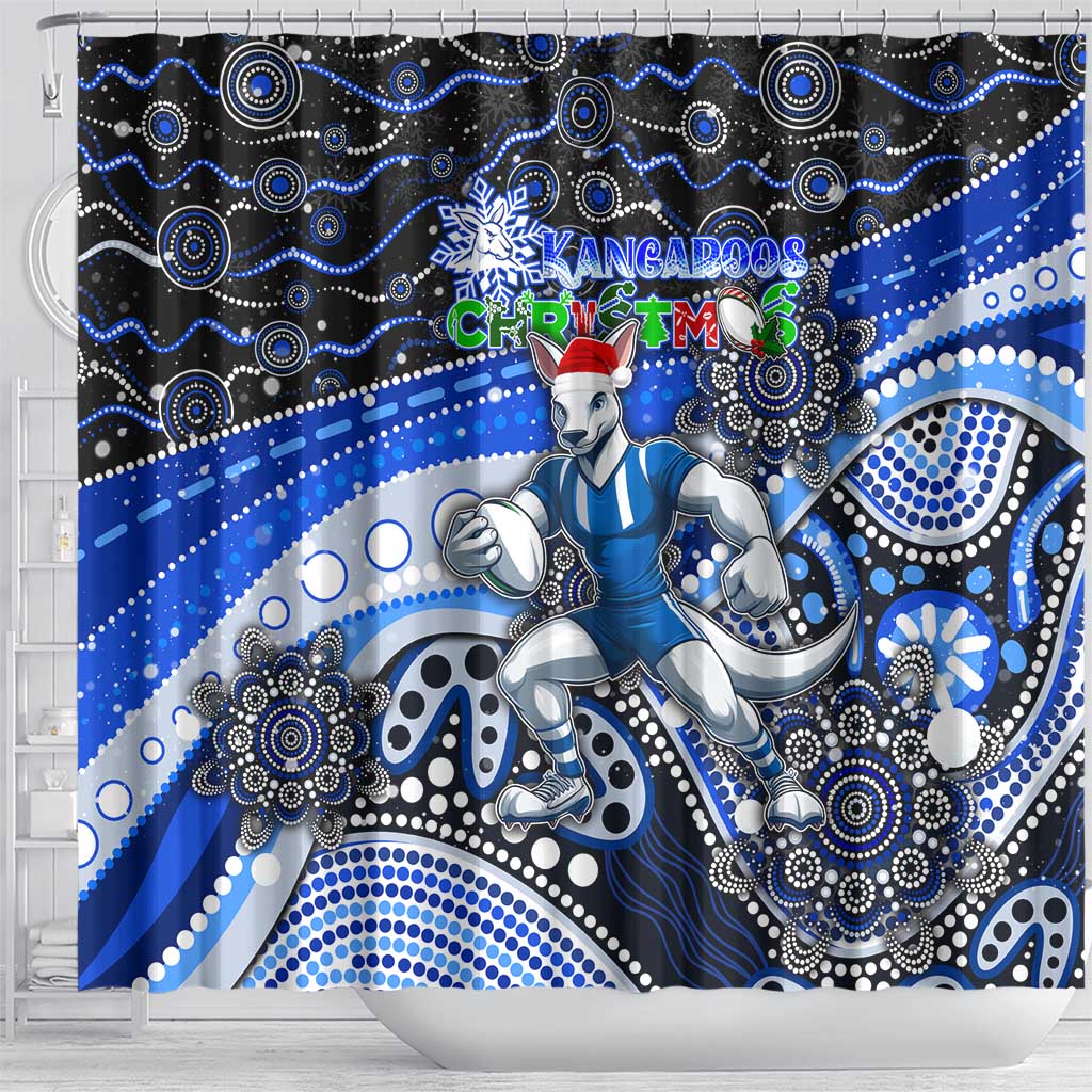 Merry Christmas AFL Kangaroos Shower Curtain Aboriginal Santa Football Mascot