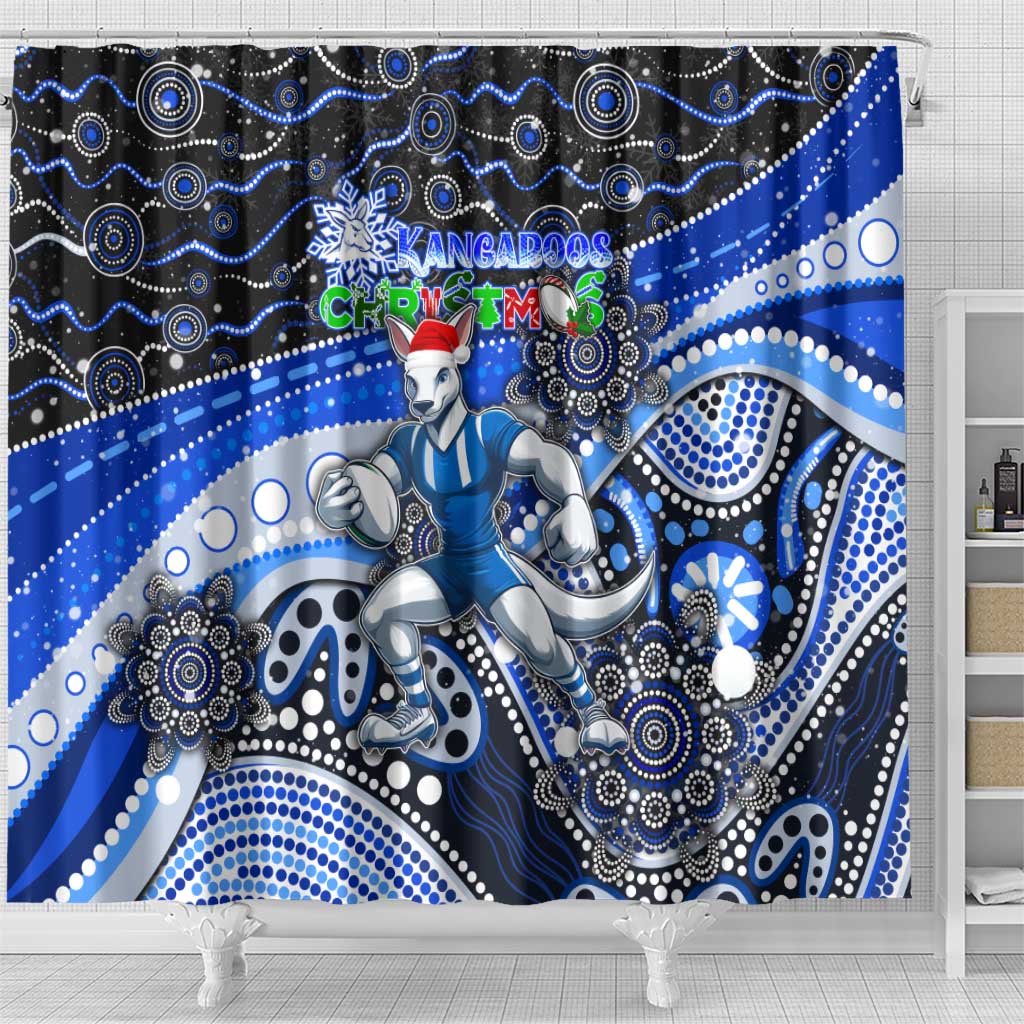 Merry Christmas AFL Kangaroos Shower Curtain Aboriginal Santa Football Mascot