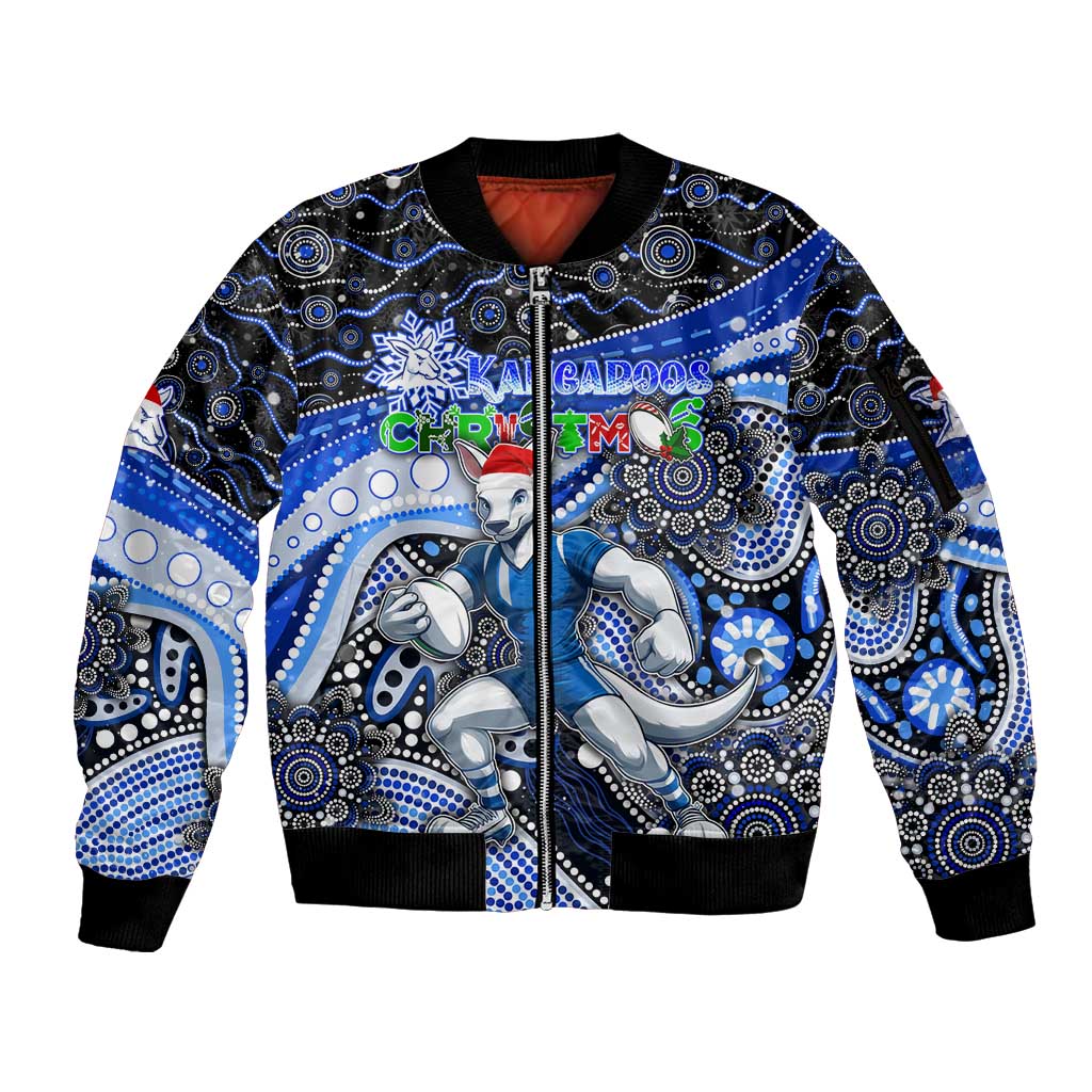 Merry Christmas AFL Kangaroos Sleeve Zip Bomber Jacket Aboriginal Santa Football Mascot