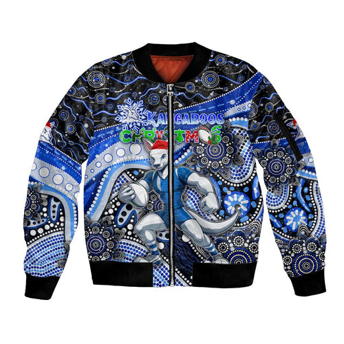 Merry Christmas AFL Kangaroos Sleeve Zip Bomber Jacket Aboriginal Santa Football Mascot