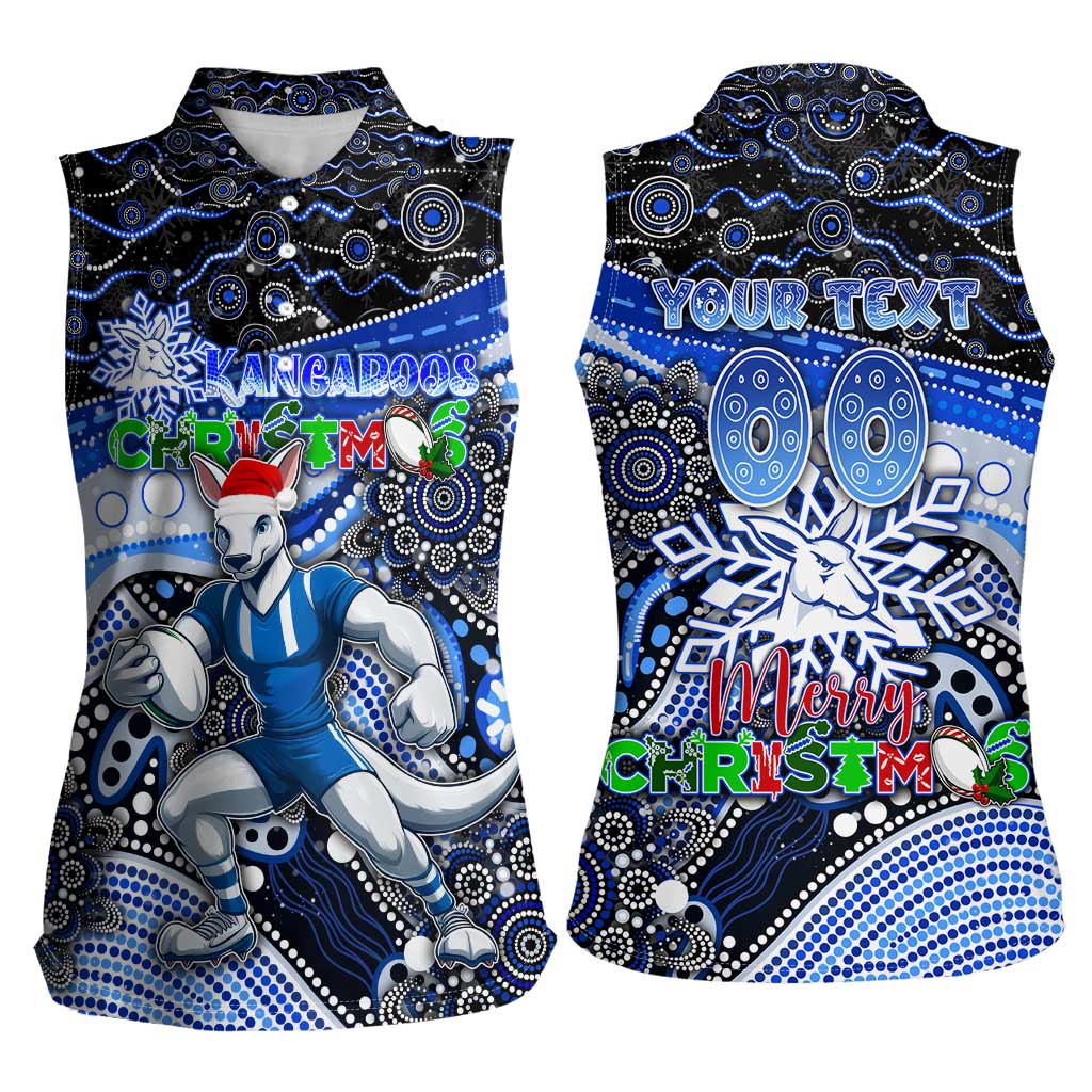 Merry Christmas AFL Kangaroos Women Sleeveless Polo Shirt Aboriginal Santa Football Mascot