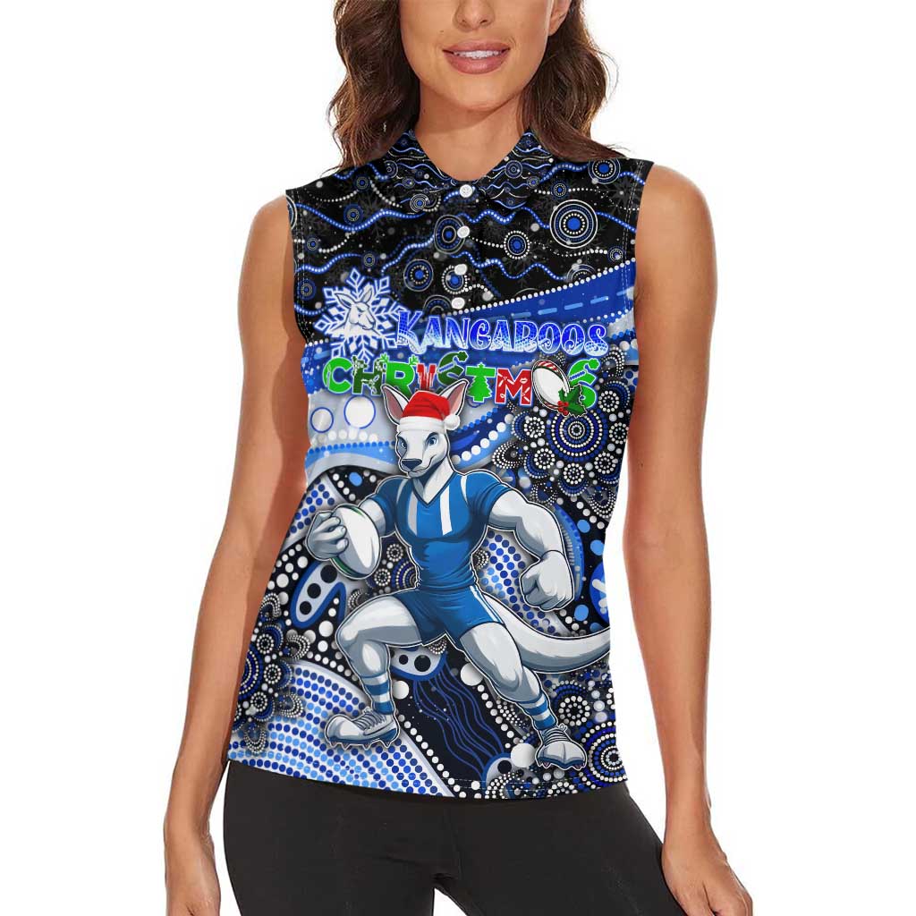 Merry Christmas AFL Kangaroos Women Sleeveless Polo Shirt Aboriginal Santa Football Mascot