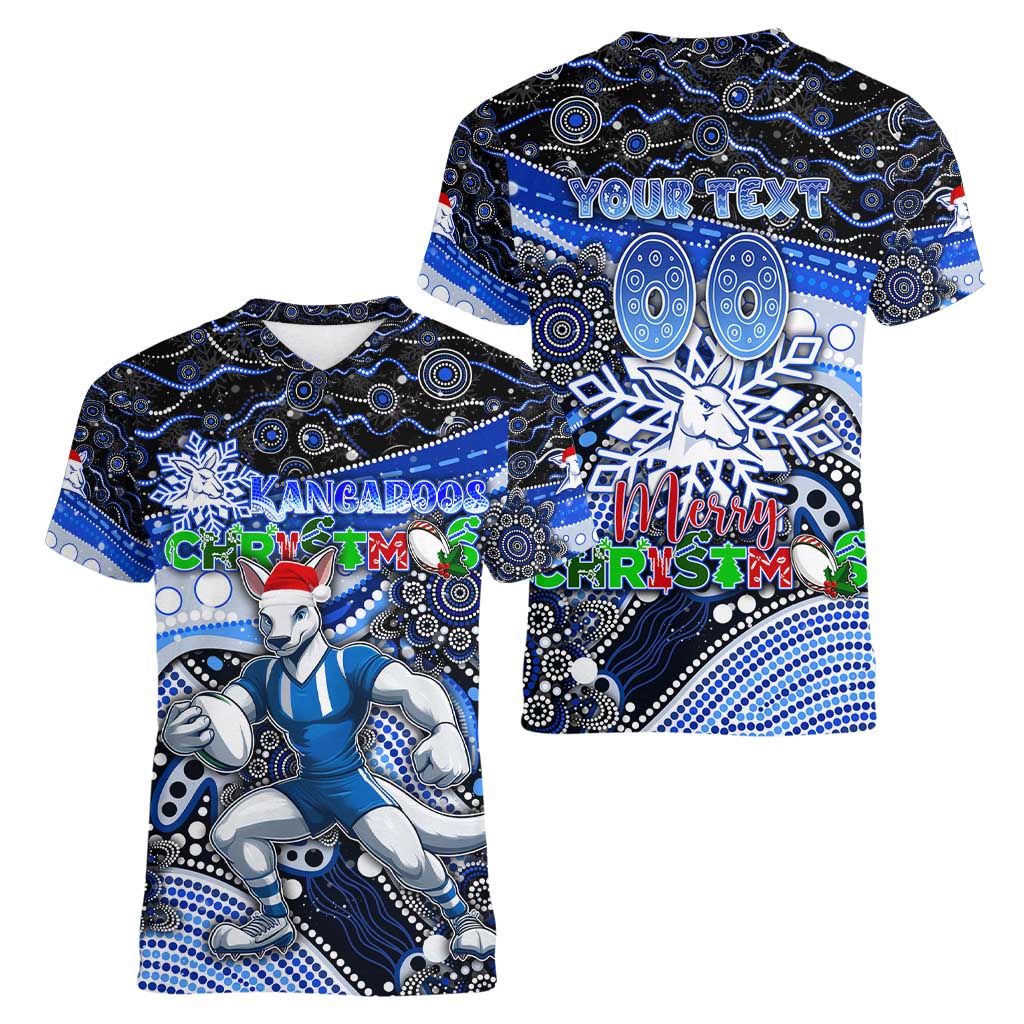 Merry Christmas AFL Kangaroos Women V-Neck T-Shirt Aboriginal Santa Football Mascot