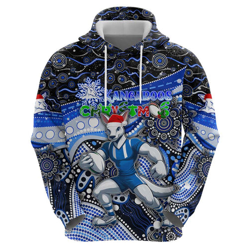 Merry Christmas AFL Kangaroos Zip Hoodie Aboriginal Santa Football Mascot