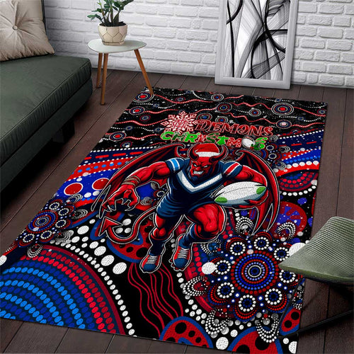 Merry Christmas AFL Demons Area Rug Aboriginal Santa Football Mascot
