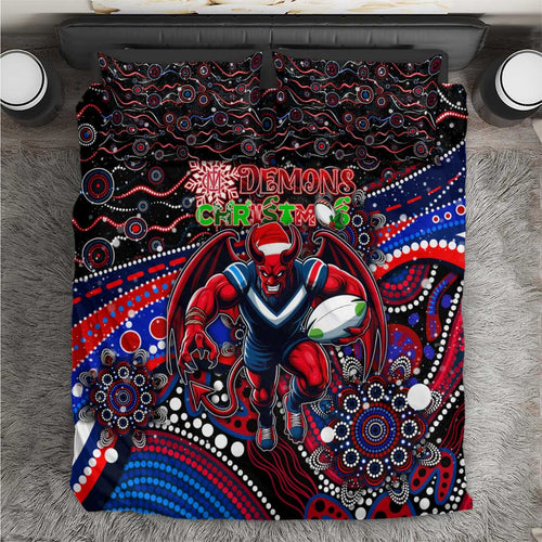 Merry Christmas AFL Demons Bedding Set Aboriginal Santa Football Mascot