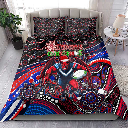 Merry Christmas AFL Demons Bedding Set Aboriginal Santa Football Mascot