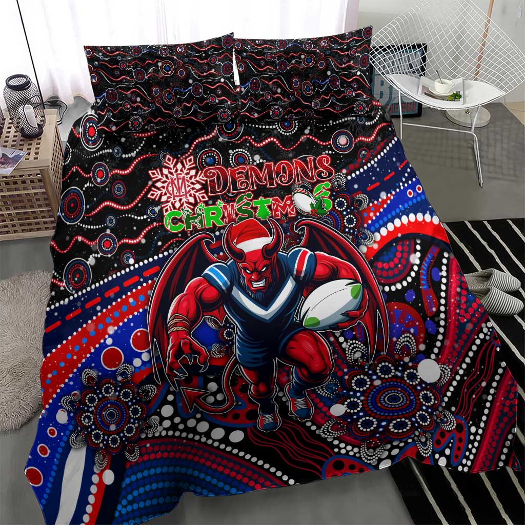 Merry Christmas AFL Demons Bedding Set Aboriginal Santa Football Mascot