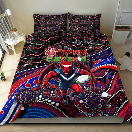 Merry Christmas AFL Demons Bedding Set Aboriginal Santa Football Mascot