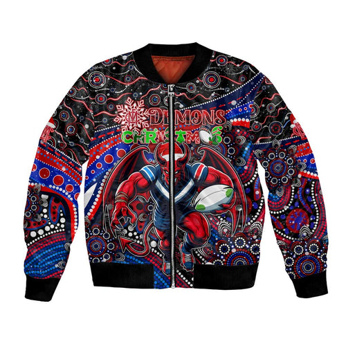 Merry Christmas AFL Demons Bomber Jacket Aboriginal Santa Football Mascot