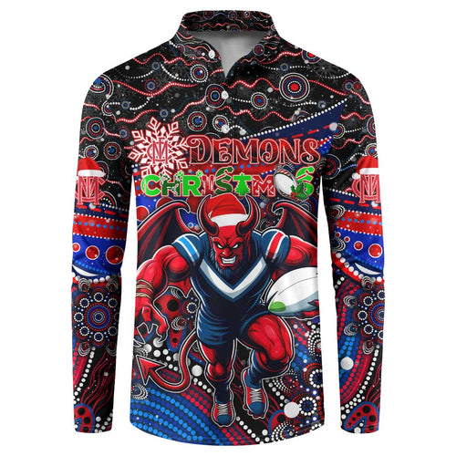Merry Christmas AFL Demons Button Sweatshirt Aboriginal Santa Football Mascot