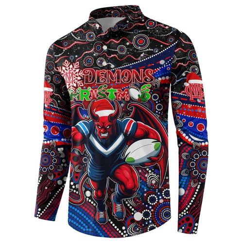 Merry Christmas AFL Demons Button Sweatshirt Aboriginal Santa Football Mascot
